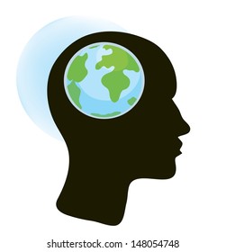 Brain and globe concept illustration 