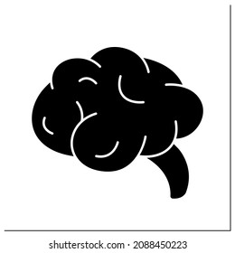 Brain glyph icon. Nervous system center. Mental activity. Medical treatment. Body parts. Human internal organs concept.Filled flat sign. Isolated silhouette vector illustration