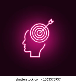 Brain, goal, target neon icon. Elements of Creative thinking set. Simple icon for websites, web design, mobile app, info graphics