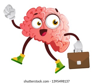 Brain is going to work, illustration, vector on white background.