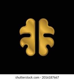Brain gold plated metalic icon or logo vector