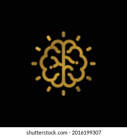 Brain gold plated metalic icon or logo vector