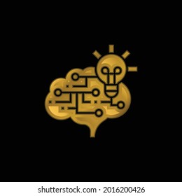 Brain gold plated metalic icon or logo vector