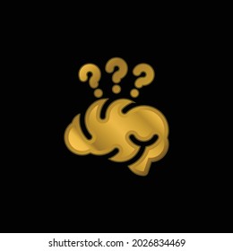 Brain gold plated metalic icon or logo vector