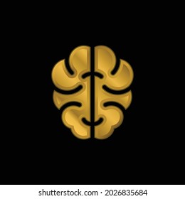 Brain gold plated metalic icon or logo vector