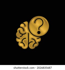 Brain gold plated metalic icon or logo vector