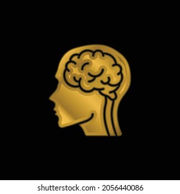 Brain gold plated metalic icon or logo vector