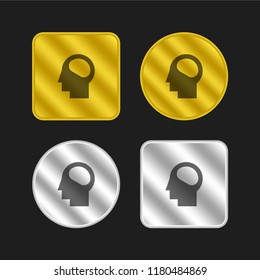 Brain gold and silver metallic coin logo icon design