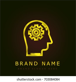 Brain golden metallic logo