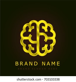 Brain golden metallic logo