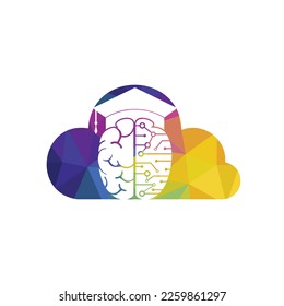 Cubierta cerebral y de graduación con diseño de iconos en la nube. Diseño de logotipo educativo e institucional.	