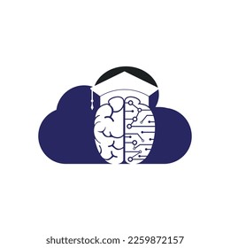 Brain and graduation cap with cloud icon design. Educational and institutional logo design.	