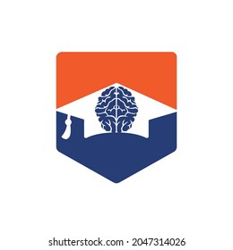 Diseño del icono del tapón de cerebro y graduación. Diseño de logotipo educativo e institucional.