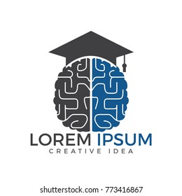 Brain and graduation cap icon design. Educational and institutional logo design.
