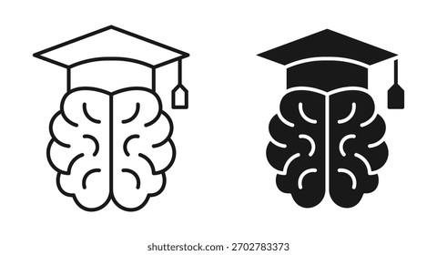 Cérebro com boné de graduação Ícone, simbolizando inteligência, ilustração vetorial