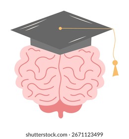 Cerebro en una gorra de graduación. Concepto de conocimiento y logro académico.