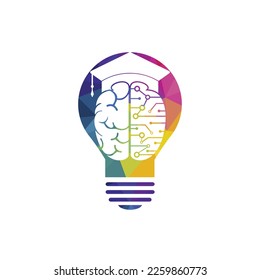 Brain and graduation cap with lightbulb icon design. Educational and institutional logo design.	