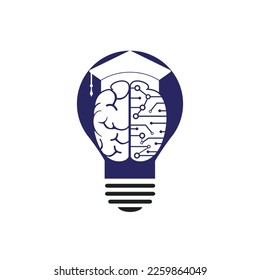 Brain and graduation cap with lightbulb icon design. Educational and institutional logo design.	