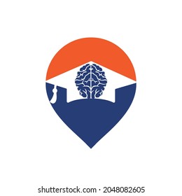 Brain and graduation cap with pin point icon design. Educational and institutional logo design.	