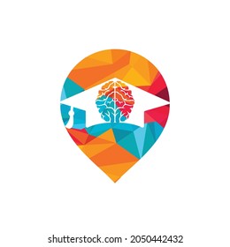Brain and graduation cap with pin point icon design. Educational and institutional logo design.	