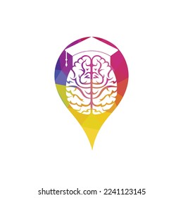 Brain and graduation cap with pin pointer icon design. Educational and institutional logo design.	