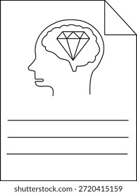 Gráfico cerebral dentro do perfil da cabeça diamante em linhas cerebrais abaixo do canto da página dobrado