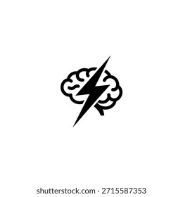 A brain graphic with a lightning bolt striking through its center