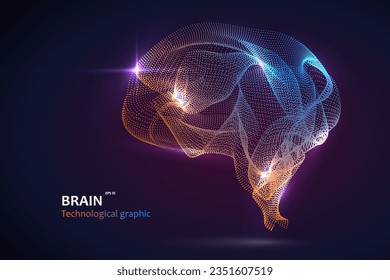 Brain graphic made of streamlined particles, vector illustration.