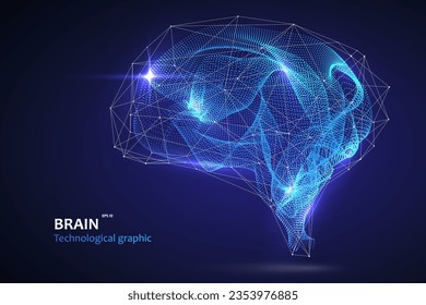 Brain graphic made of streamlined particles, vector illustration.