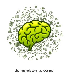 Brain green icons on a white background. Vector illustration