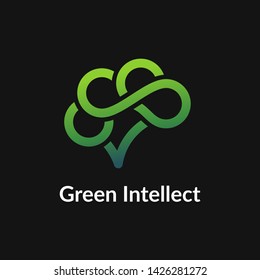 Brain and green intellect vector icon.