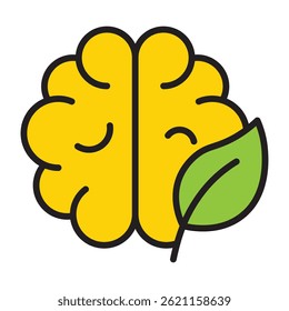 Icono de la mente ecológica del cerebro y de la hoja verde	
