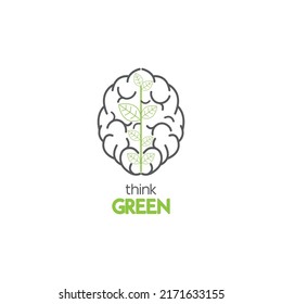 Brain With green sprout Logo Template creative design. Green technology for healthy live