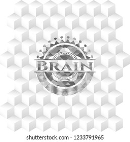 Brain grey emblem with cube white background