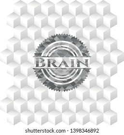 Brain grey emblem. Retro with geometric cube white background