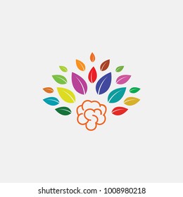 Brain grow logo abstract.brain with leaf vector 