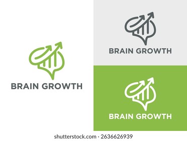 brain growth design. combination of brain bar graph and up arrow for growing business logo	