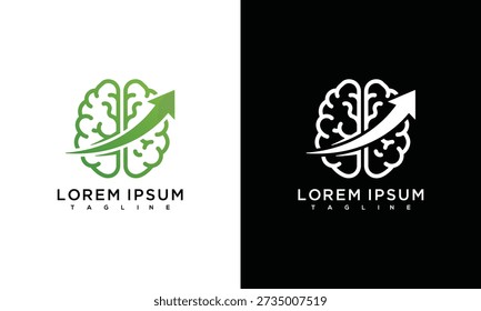 Brain Growth Logo Design with Upward Arrow  Intelligence Mind Development Learning Concept.