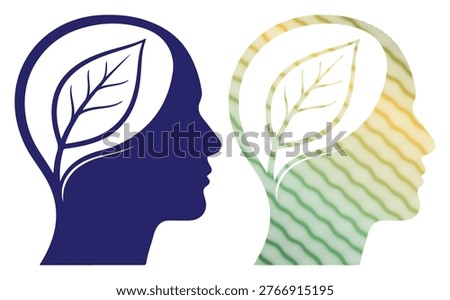 Brain, growth, nature concept. Two heads, one solid, one textured.
