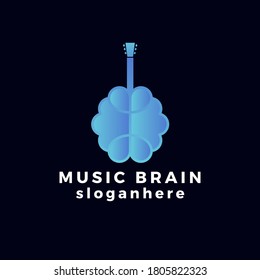 Brain and guitar combination logo concept