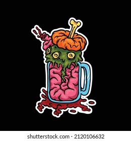 brain and gut zombie drink illustration