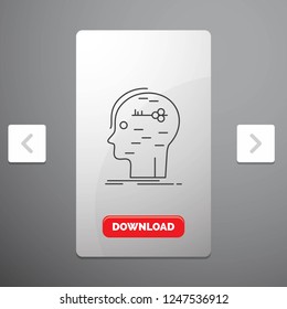 brain, hack, hacking, key, mind Line Icon in Carousal Pagination Slider Design & Red Download Button