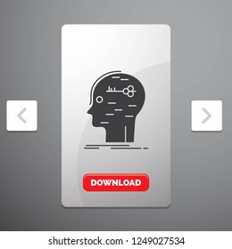 brain, hack, hacking, key, mind Glyph Icon in Carousal Pagination Slider Design & Red Download Button