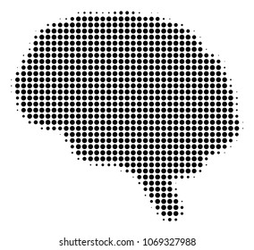 Brain halftone vector icon. Illustration style is dotted iconic Brain icon symbol on a white background. Halftone texture is circle spots.