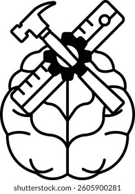 A brain with a hammer and a ruler on it