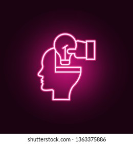 Brain, Hand, bulb neon icon. Elements of Creative thinking set. Simple icon for websites, web design, mobile app, info graphics