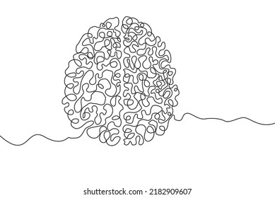 Brain Hand drawn icon continuous line drawing. Human organs Creative abstract art background Trendy concept One single line design. Outline simple image black and white color Vector illustration