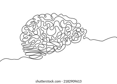 Brain Hand drawn icon continuous line drawing. Human organs Creative abstract art background Trendy concept One single line design. Outline simple image black and white color Vector illustration