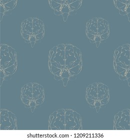 Brain hand drawn vector illustration in front view, seamless pattern eps 10