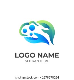 logo de la mano del cerebro, cerebro y mano, logotipo combinado con estilo 3d colorido